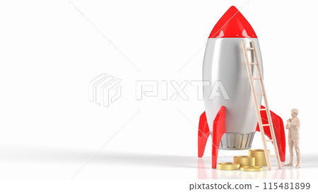 The rocket and coins on white background for Business concept 3d rendering. The rocket and coins on white background for Business concept 3d rendering. 115481899