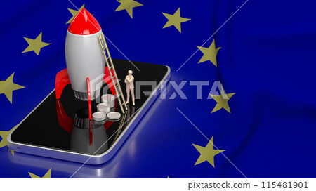 The rocket and coins on mobile eu flag background  for Business concept 3d rendering. 115481901