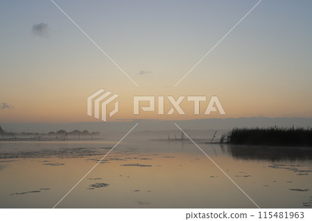 The lake surface dyed in the morning sun 115481963