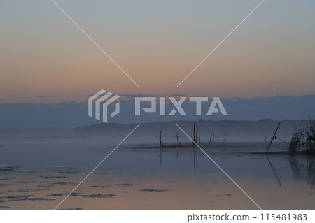 The lake surface dyed in the morning sun 115481983
