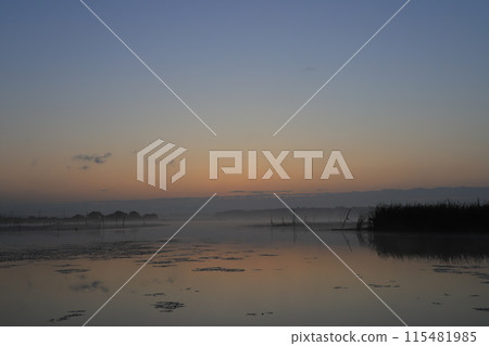 The lake surface dyed in the morning sun 115481985