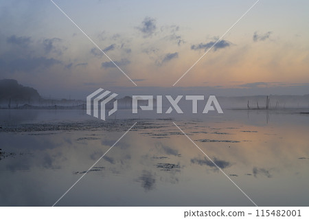 湖面被清晨的陽光染紅 115482001