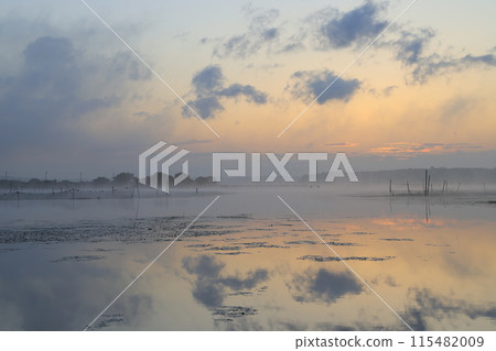 The lake surface dyed in the morning sun 115482009