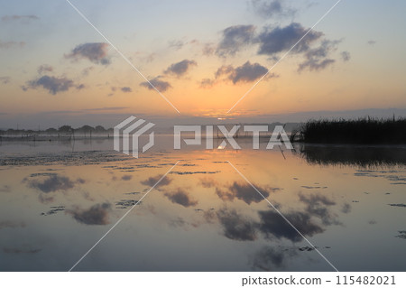 湖面被清晨的陽光染紅 115482021