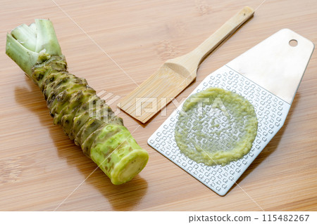正品芥末磨碎鋼鯊魚擦，用竹刷以「無」圖案擦絲器 115482267