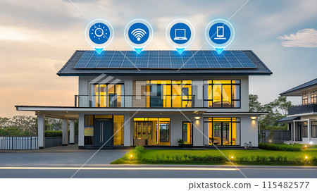 配備太陽能板和智慧功能的節能住宅 115482577
