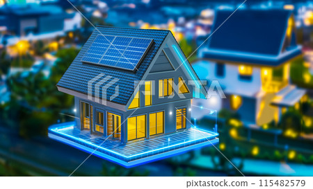 配備太陽能板和智慧功能的節能住宅 配備太陽能板和智慧功能的節能住宅 115482579