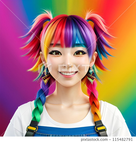 A girl in blue clothes is smiling 115482791