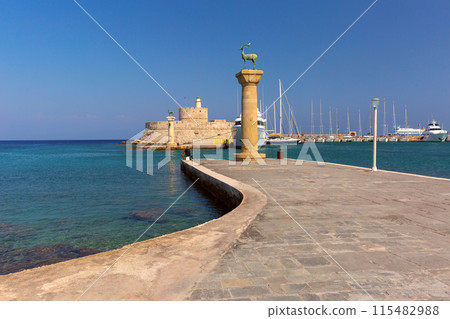 Panoramic View of Mandraki Harbor in Rhodes, Greece Panoramic View of Mandraki Harbor in Rhodes, Greece 115482988