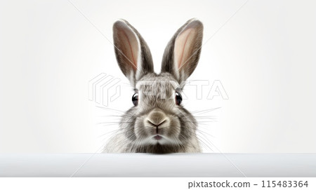 Surprised Funny Cute Bunny with Big Eyes on Light Background, Cute Animal Portrait Surprised Funny Cute Bunny with Big Eyes on Light Background, Cute Animal Portrait 115483364