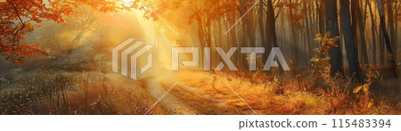 Autumn Sunrise Over Scenic Countryside Landscape 115483394