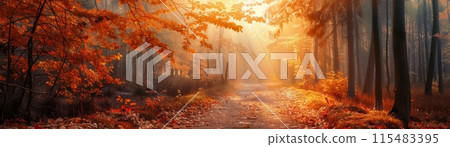 Golden Autumn Sunrise Over Misty Fields 115483395