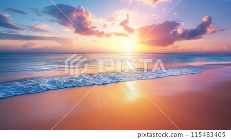 Sunset Beach with Gentle Rolling Waves 115483405