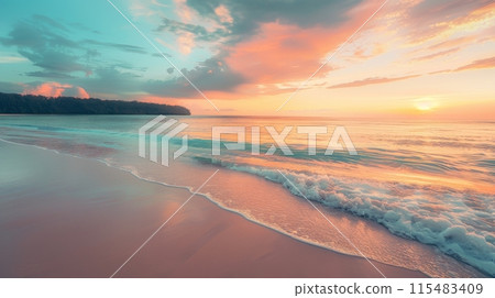 Sunset Beach with Gentle Rolling Waves 115483409