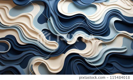 Vibrant abstract illustration with bold lines and organic shapes, featuring intricate details and a flat texture. 115484018