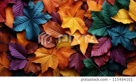 Stunning highresolution autumn leaves texture, vibrant colors, detailed background, perfect for fallthemed designs. 115484101