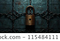 Detailed image of sturdy padlock for security symbol. 115484111