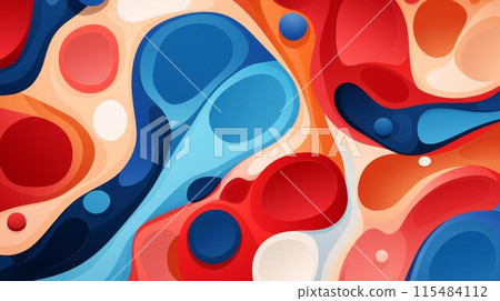 Detailed and dynamic flat illustrations of abstract microscopic cells with bold lines and high detail. 115484112