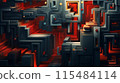 Unique abstract maze illustration featuring bold lines, flat texture, high detail, and dynamic paths. 115484114
