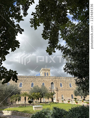 Facade of the main building of the monastery Beit Jamal 115484336