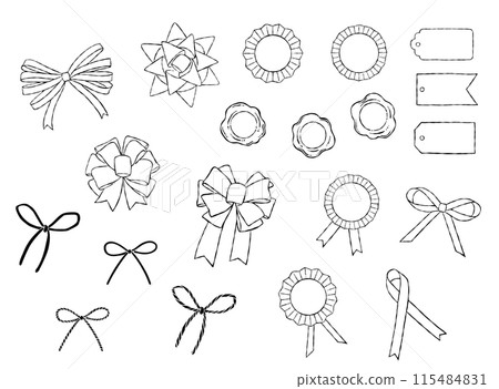 Hand-drawn line drawing_gift, present wrapping ribbon illustration set Hand-drawn line drawing_gift, present wrapping ribbon illustration set 115484831