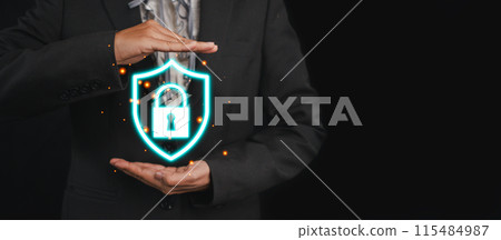 Cyber insurance concept, Businesswoman hand holding Cyber insurance icon on virtual screen, service Insurance online cyber security privacy. Cyber insurance concept, Businesswoman hand holding Cyber insurance icon on virtual screen, service Insurance online cyber security privacy. 115484987