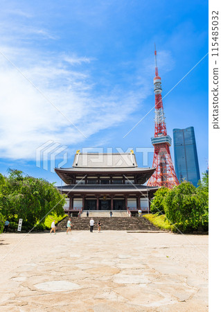 Zojoji Temple Main Hall and Tokyo Tower 115485032