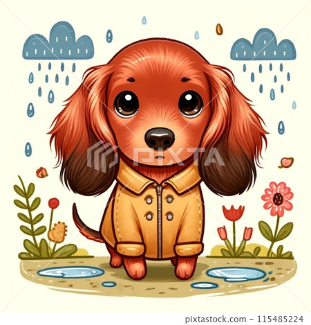 Dachshund sitting in the rain 115485224