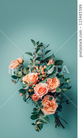 綠色背景花束的俯視角AI影像 115485399