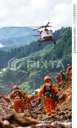 自然災害中的救援行動 AI 影像 115485420