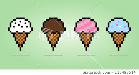 8 bit pixel of cone ice cream. food for game assets and cross stitch patterns in vector illustrations. 115485514