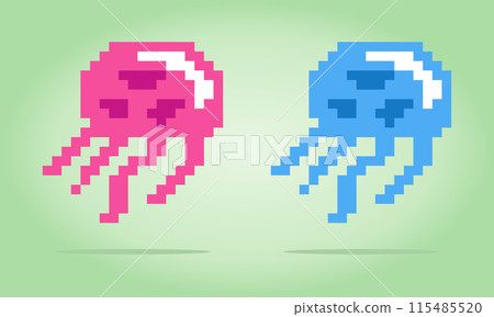 8 bit pixel Jellyfish. Animal for game assets and cross stitch patterns in vector illustrations. 115485520