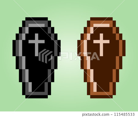 8 bit pixel coffin. Items for game assets and cross stitch patterns in vector illustrations. 115485533