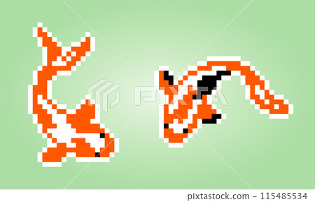 Koi fish pixel. Vector illustration of 8 bit game assets. Koi fish pixel. Vector illustration of 8 bit game assets. 115485534
