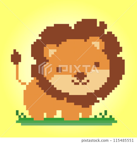 8 bit pixel lion. Animal for game assets and Cross Stitch patterns in vector illustrations. 115485551