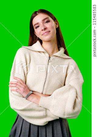 Woman in White Sweater and Black Skirt 115485583