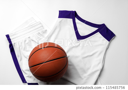 Basketball uniform on white background top view Basketball uniform on white background top view 115485756