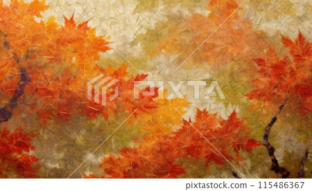 Japanese-style material with the image of autumn leaves (AI-generated material) 115486367