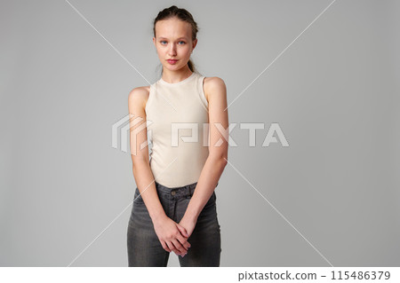 Young Girl With Long Curly Hair Portrait 115486379