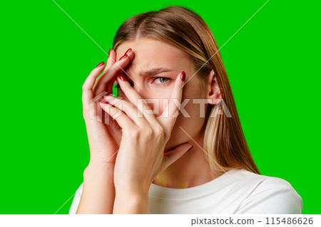 Young Woman Covering Her Face With Hands Young Woman Covering Her Face With Hands 115486626