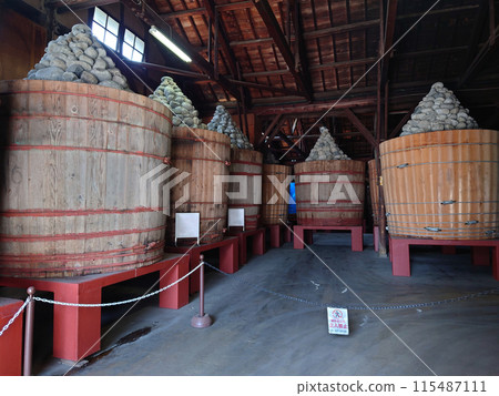 MISO barrels in MISO warehouse / Inside the miso warehouse and miso barrels MISO barrels in MISO warehouse / Inside the miso warehouse and miso barrels 115487111