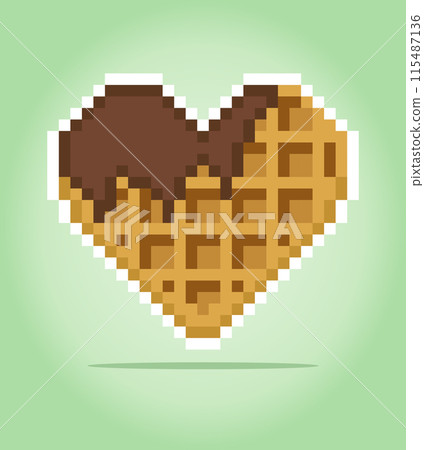 8 bit Pixel waffle. Food pixels in Vector illustration for game asset or cross stitch pattern. 115487136
