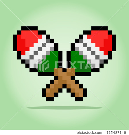 8 bit pixel a wooden maracas. Instrument tool for game assets and cross stitch patterns in vector illustrations. 115487146