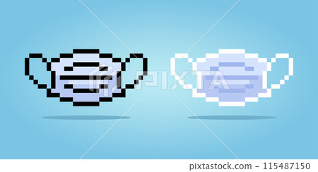8 bit pixel a medical mask. Mask for game assets and cross stitch patterns in vector illustrations. 115487150
