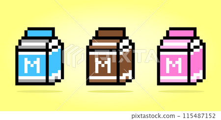 8 bit pixel a box milk. Drinks for game assets and cross stitch patterns in vector illustrations. 8 bit pixel a box milk. Drinks for game assets and cross stitch patterns in vector illustrations. 115487152