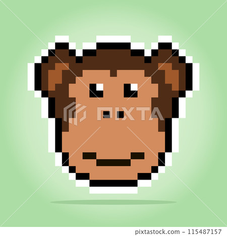 8 bits of monkey head pixels. Animals for game assets and cross stitch patterns in vector illustrations. 8 bits of monkey head pixels. Animals for game assets and cross stitch patterns in vector illustrations. 115487157