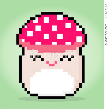 8-bit pixel mushroom kawaii in vector illustration for cross stitch pattern 115487164