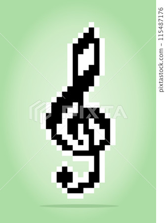 8 bit pixel of note music for game assets and cross stitch patterns in vector illustrations. 8 bit pixel of note music for game assets and cross stitch patterns in vector illustrations. 115487176