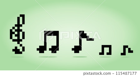 8 bit pixel of note music for game assets and cross stitch patterns in vector illustrations. 8 bit pixel of note music for game assets and cross stitch patterns in vector illustrations. 115487177