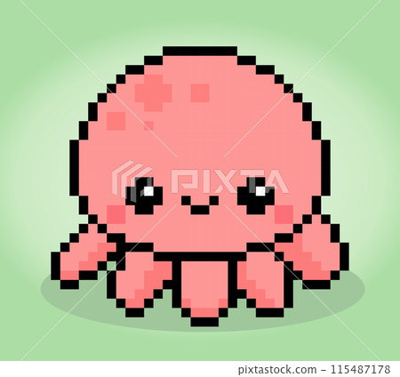 8 bit pixel of octopus. Animal for game assets and cross stitch patterns in vector illustrations. 115487178